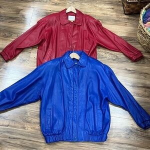 VINTAGE NORDSTROM TOWN SQUARE | leather bomber jacket deep red OR royal blue M/L